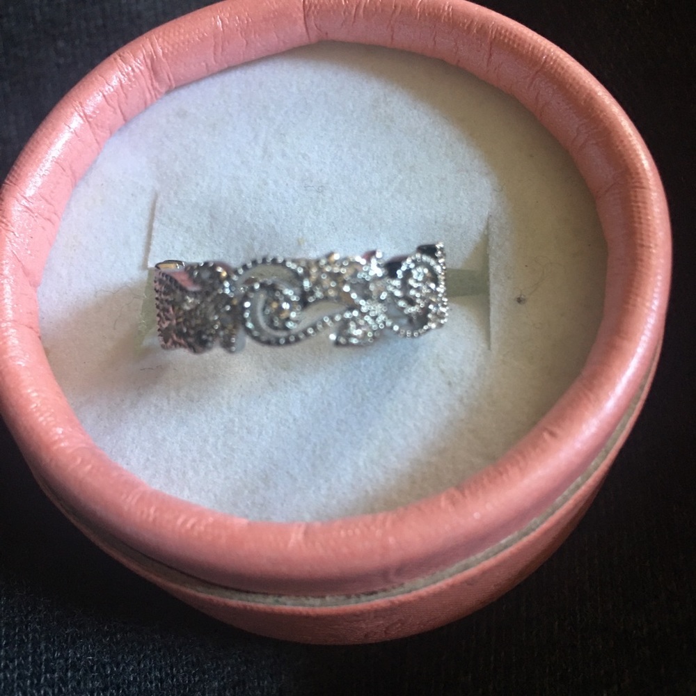 Silver plated Ring with blue stones Size 8